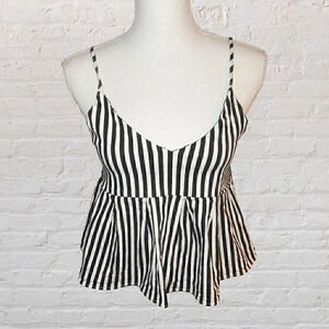 SHEIN V Neckline Black & White Vertical Striped Babydoll Cami Top Size Large  